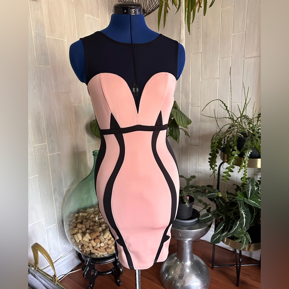 Chic Pink and Black Bodycon Dress